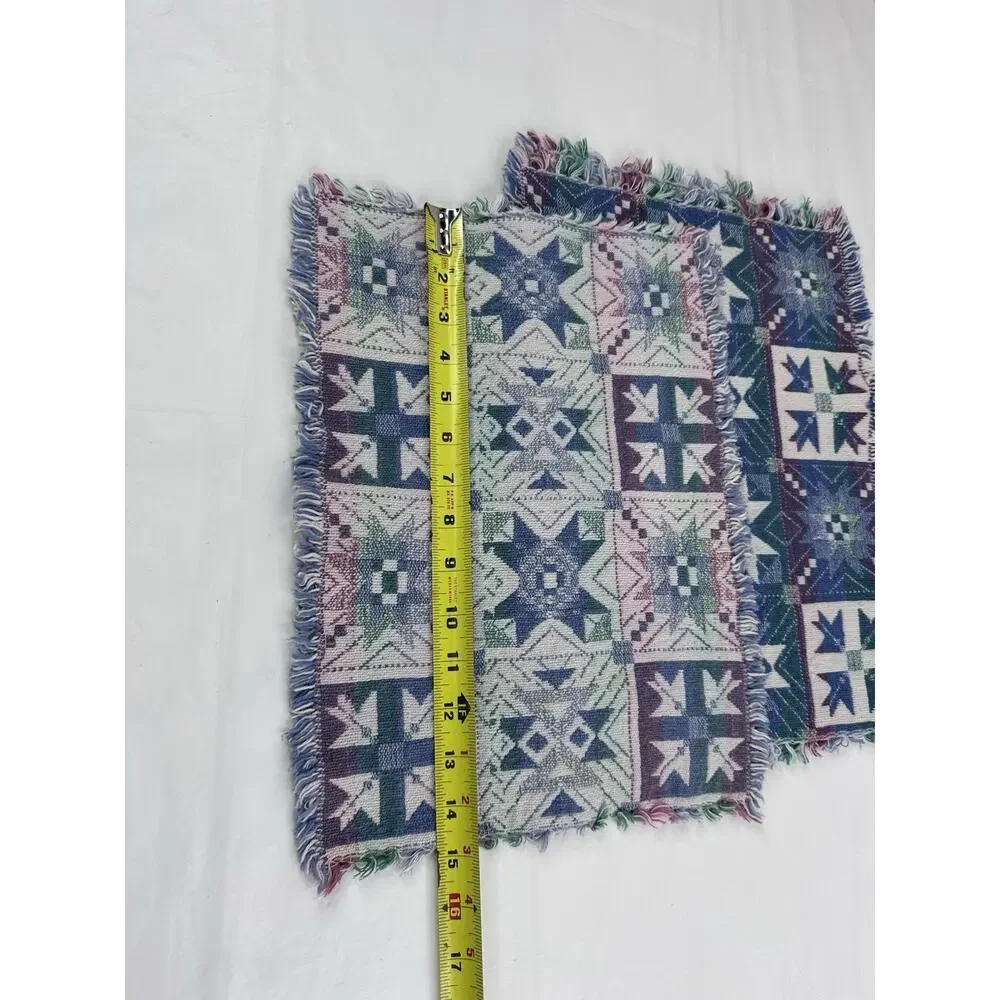 Southwestern Geometric Kilim Placemats Fringe Boho Blue Unbranded Dining Set 3